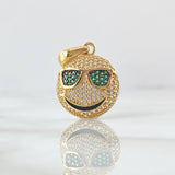 Dije Emoji Con Gafas 4.05gr / 3cm / Circones Blancos Verdes Oro Amarillo 18K ©