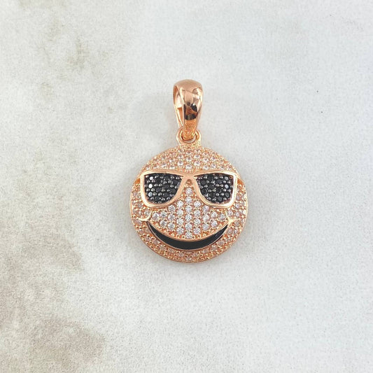 Dije Emoji Con Gafas 3.7gr / 3cm / Circones Blancos Negros Oro Rosa 18K ©
