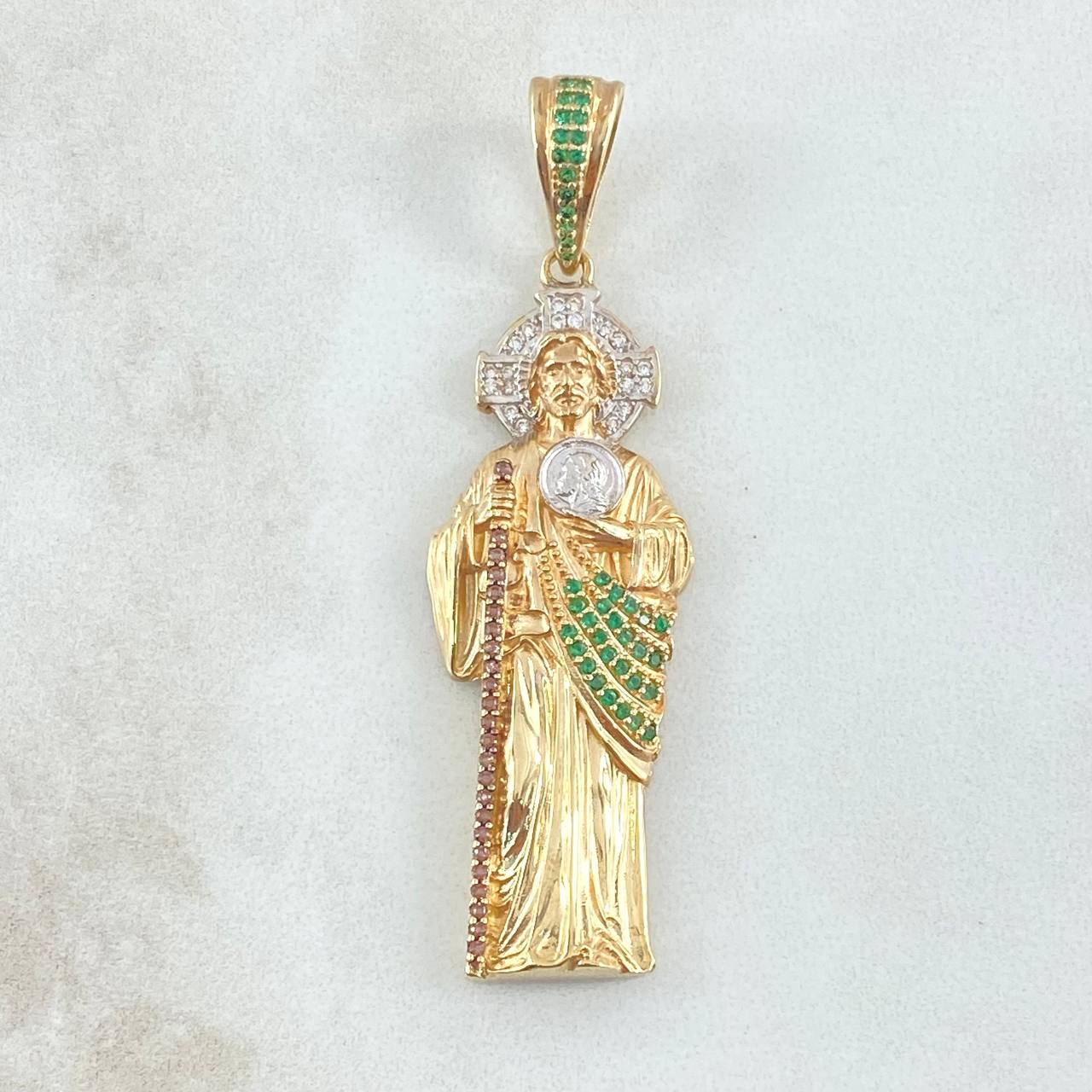 Dije San Judas Tadeo 10.85gr / 6cm / Tricolor Dos Oros Amarillo Blanco 18K ©