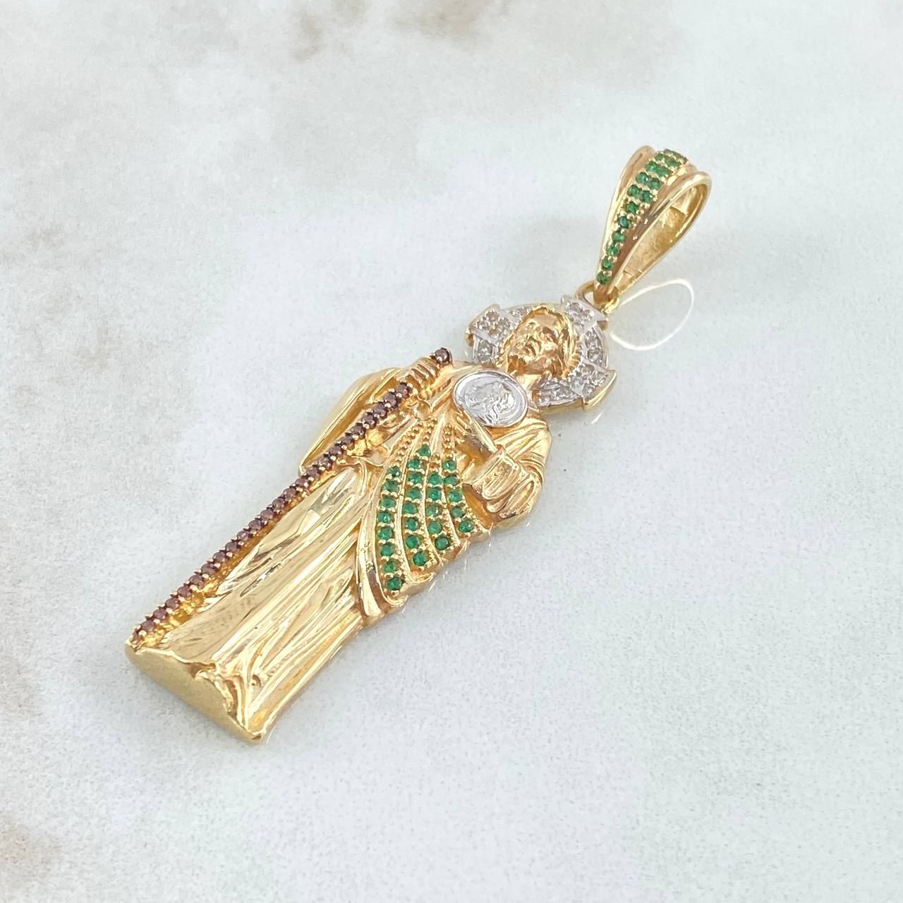 Dije San Judas Tadeo 10.85gr / 6cm / Tricolor Dos Oros Amarillo Blanco 18K ©