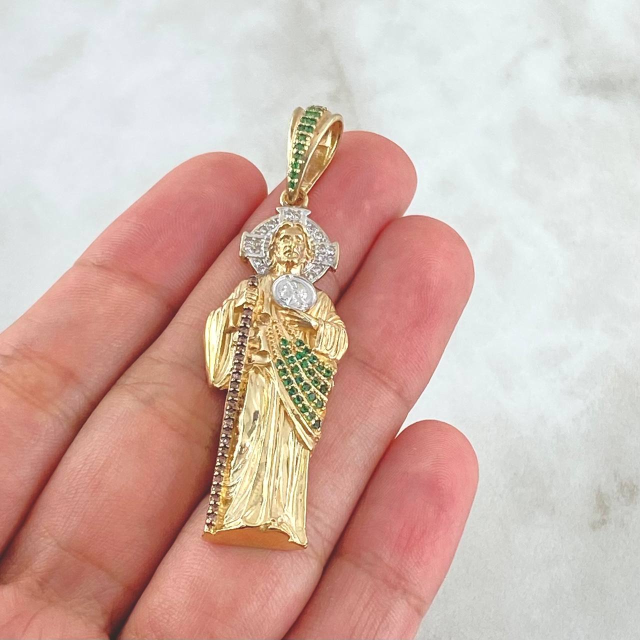 Dije San Judas Tadeo 10.85gr / 6cm / Tricolor Dos Oros Amarillo Blanco 18K ©