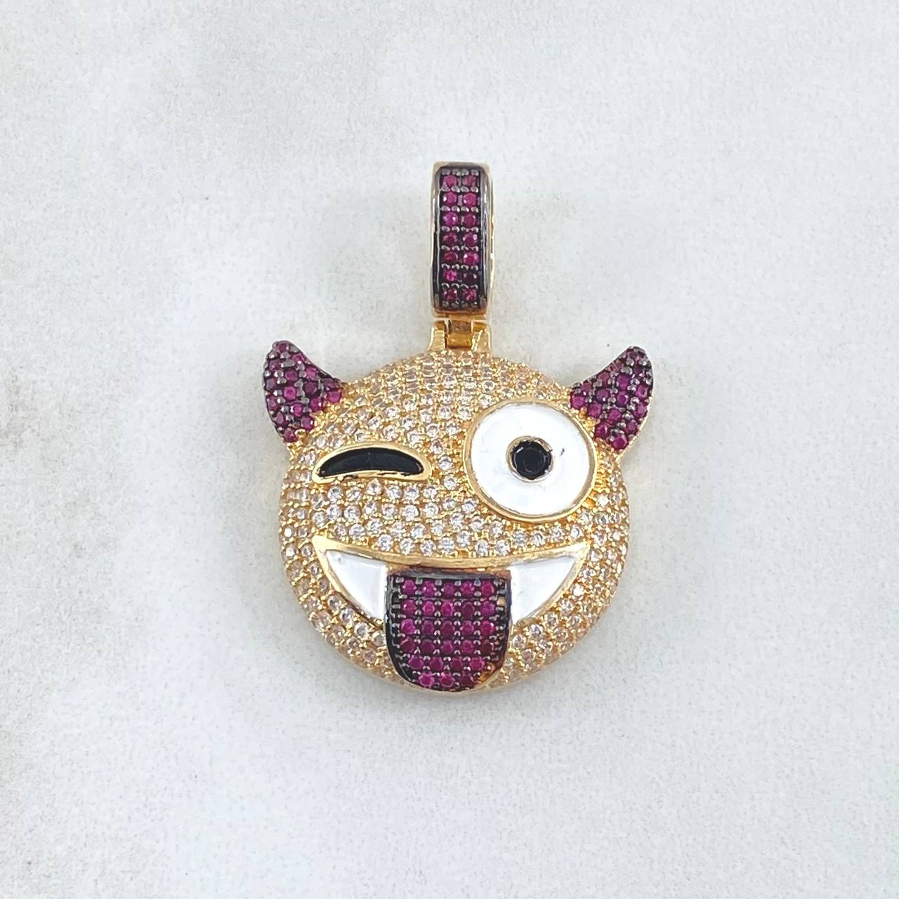 Dije Emoji Diablo 7.95gr / 3.5cm / Circones Blancos Fucsias Oro Amarillo 18K ©