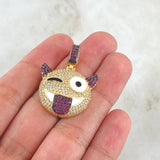 Dije Emoji Diablo 7.95gr / 3.5cm / Circones Blancos Fucsias Oro Amarillo 18K ©
