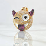 Dije Emoji Diablo 7.95gr / 3.5cm / Circones Blancos Fucsias Oro Amarillo 18K ©