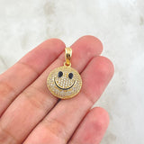 Dije Cara Feliz 3.7gr / 3cm / Circones Blancos Oro Amarillo 18K ©