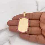 Dije Placa Rectangular 10.35gr / 4.6cm - 3.4cm*2.4cm / Circones Fucsias Oro Amarillo 18K $