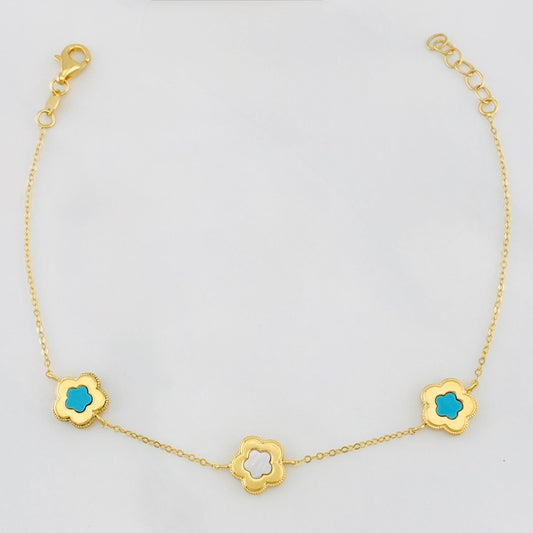 Tobillera Aro seguido trebol nacar rosa 2.2g / 19cm-17.3cm / 1mm Oro Amarillo 18K