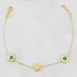 Tobillera Aro seguido trebol nacar rosa 2.2g / 19cm-17.3cm / 1mm Oro Amarillo 18K