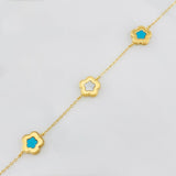 Tobillera Aro seguido trebol nacar rosa 2.25g / 19cm-17cm / 1mm Oro Amarillo 18K