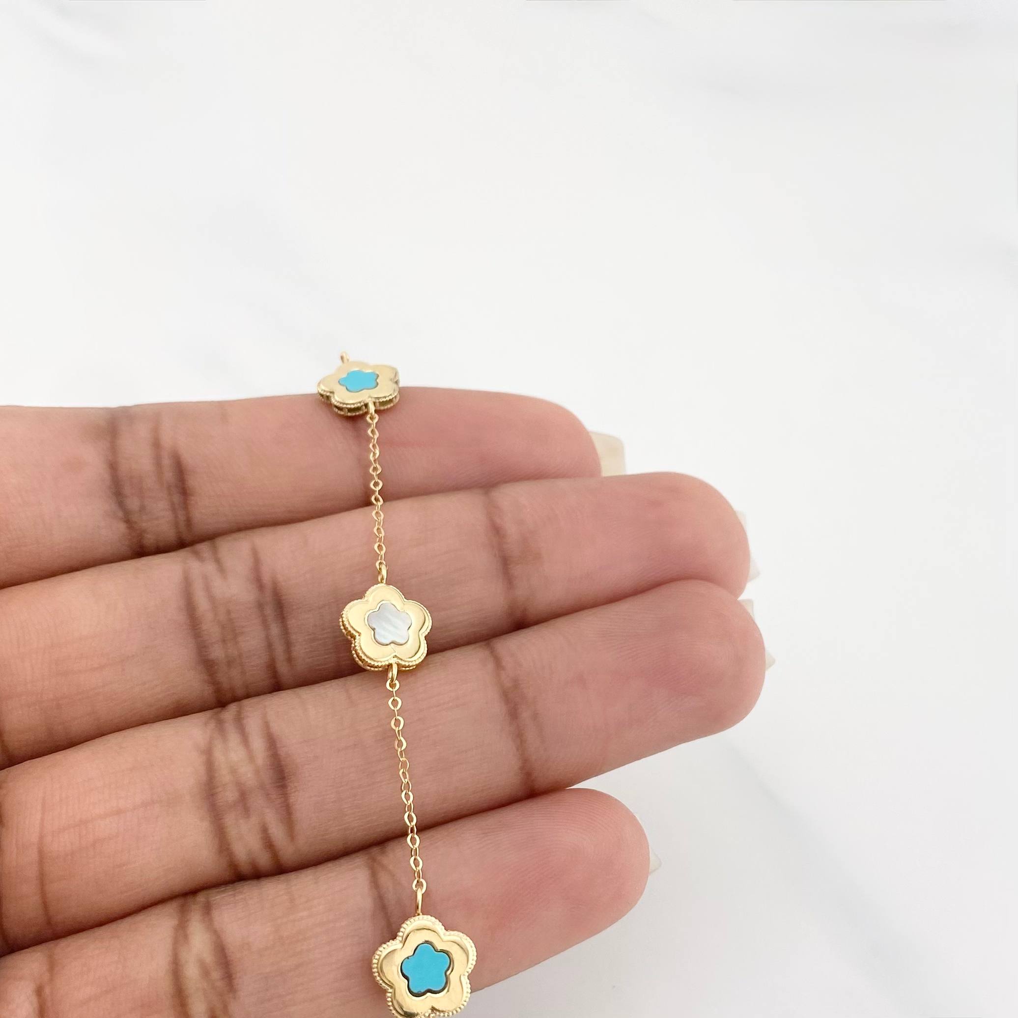 Tobillera Aro seguido trebol nacar rosa 2.2g / 19cm-17.3cm / 1mm Oro Amarillo 18K