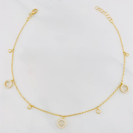 Tobillera Aro seguido círculos 3g / 25cm-23cm / 1.3mm Oro Amarillo 18K