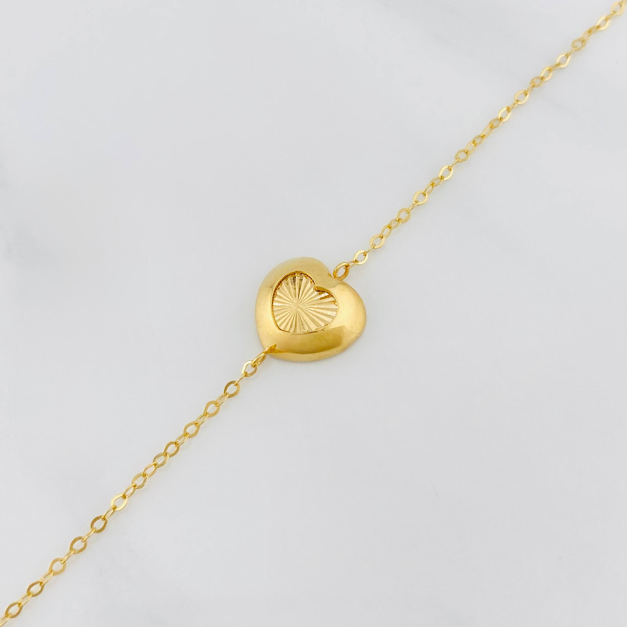 Tobillera Aro seguido corazón 1.85g / 19cm-17.3 cm / 1.4mm Oro Amarillo 18K