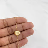 Tobillera Aro seguido corazón 1.85g / 19cm-17.3 cm / 1.4mm Oro Amarillo 18K