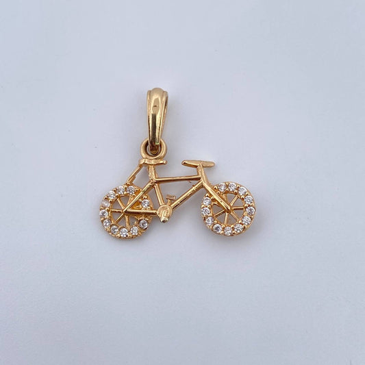 Dije Bicicleta 1gr / 1.8cm / Circones Blancos Oro Amarillo 18K &