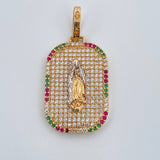 Dije Placa Virgen Guadalupe 5.3gr / 3.4cm / Circones Verdes Blancos Fucsias Oro Amarillo 18K $