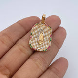 Dije Placa Virgen Guadalupe 5.3gr / 3.4cm / Circones Verdes Blancos Fucsias Oro Amarillo 18K $