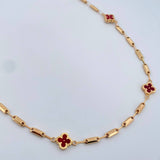 Cadena Barril Liso 9.2gr / 52cm / 3.3mm Trebol Rojo Oro Amarillo 18K $