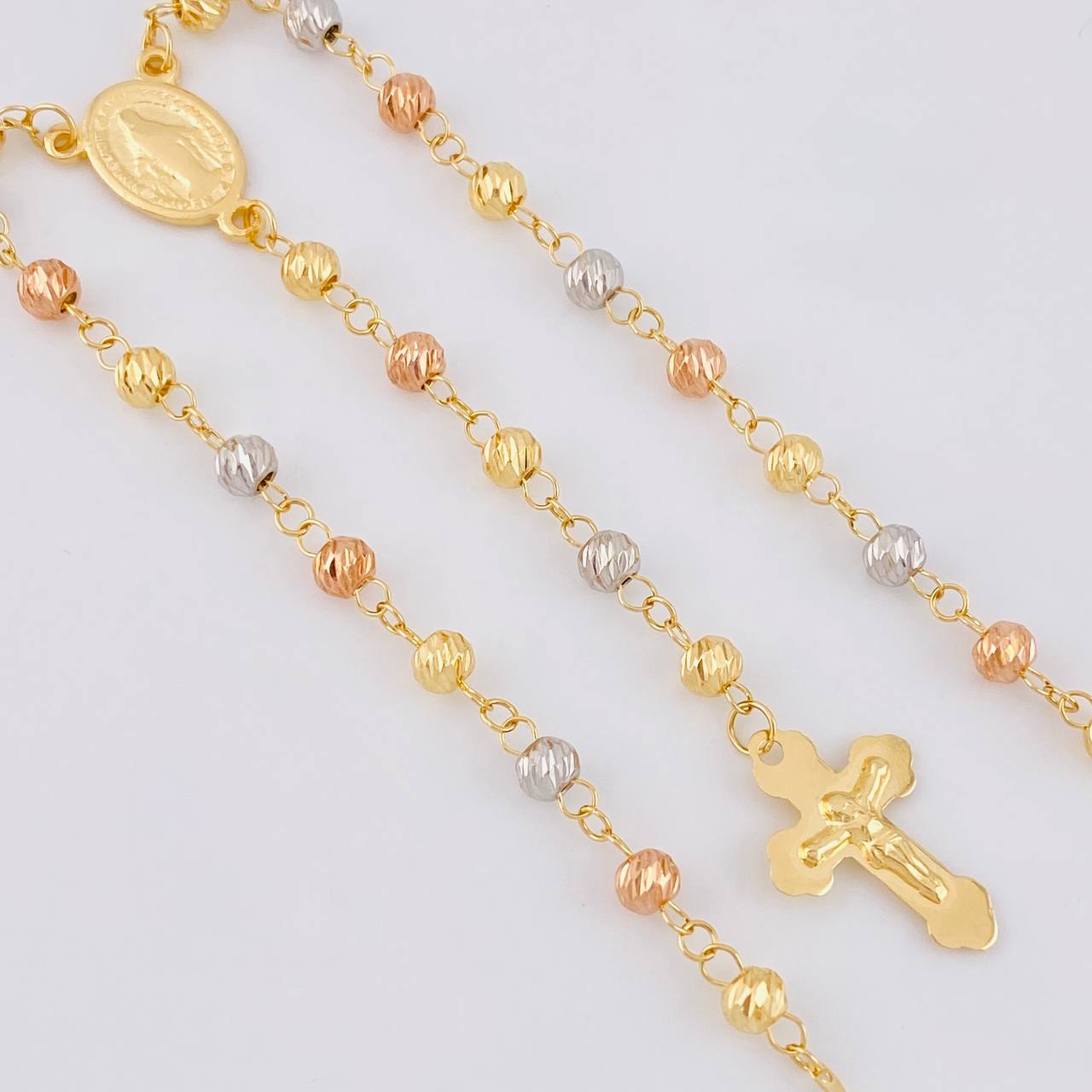 Rosario Virgen De La Milagrosa Cruz Cristo 9.35g / 58.5cm / 4.5mm Tres Oros 18K