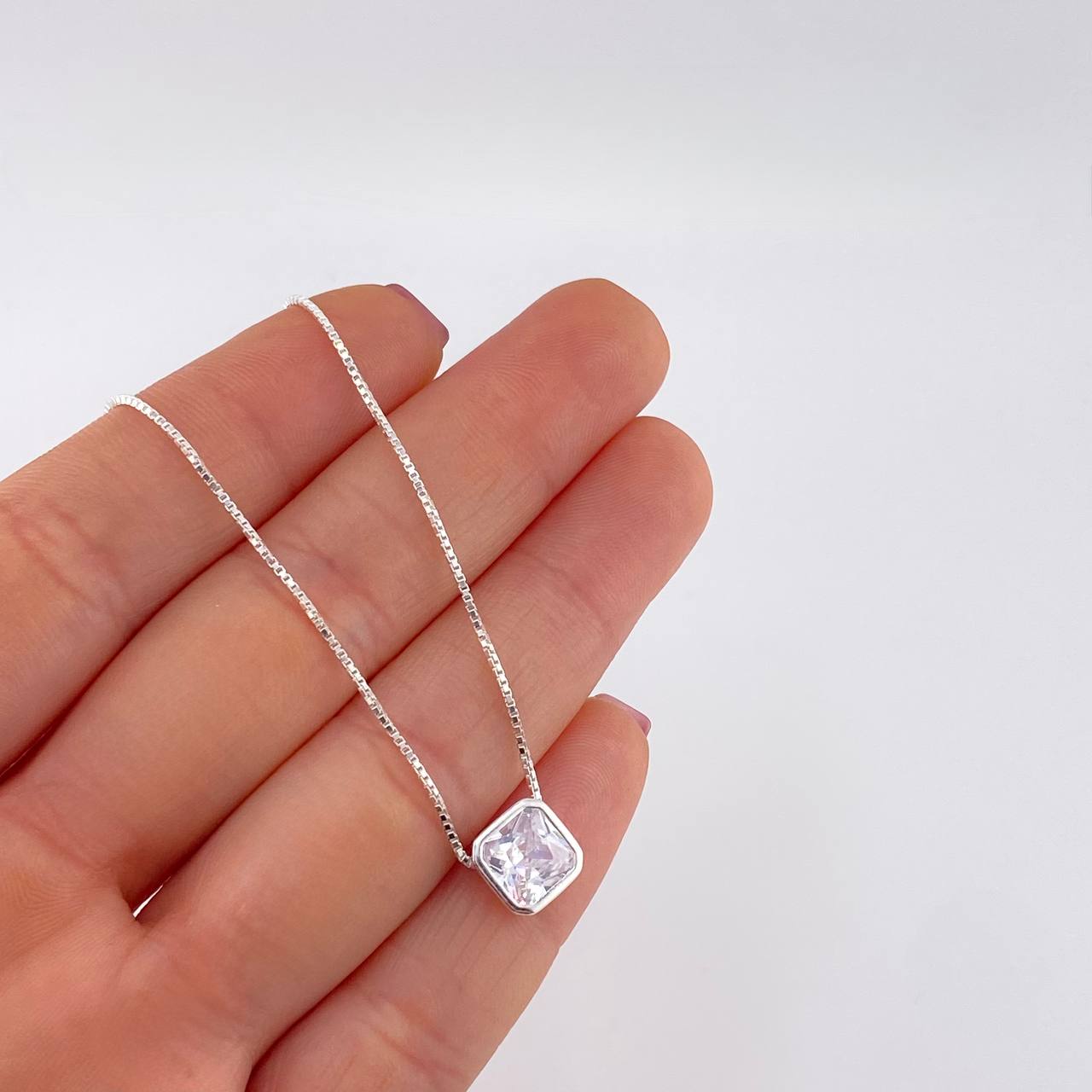 Cadena Veneciana Dije Cuadrado 3.3g / 46cm / 0.8mm Plata 925