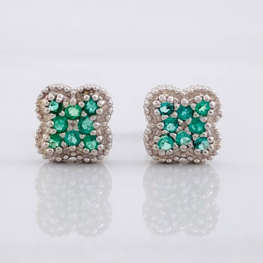 Topos Flor Trebol Esmeraldas 26pts 1.5g / 6.7mm Plata 950