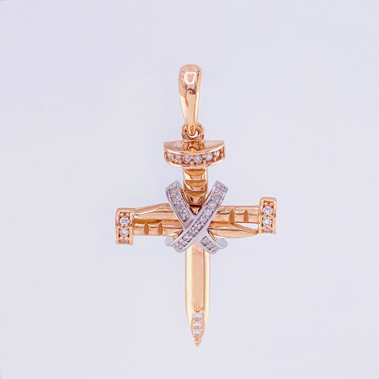 Dije Cruz Clavo Penitencia 4.8g / 4cm Dos Oros Blanco Rosa 18K