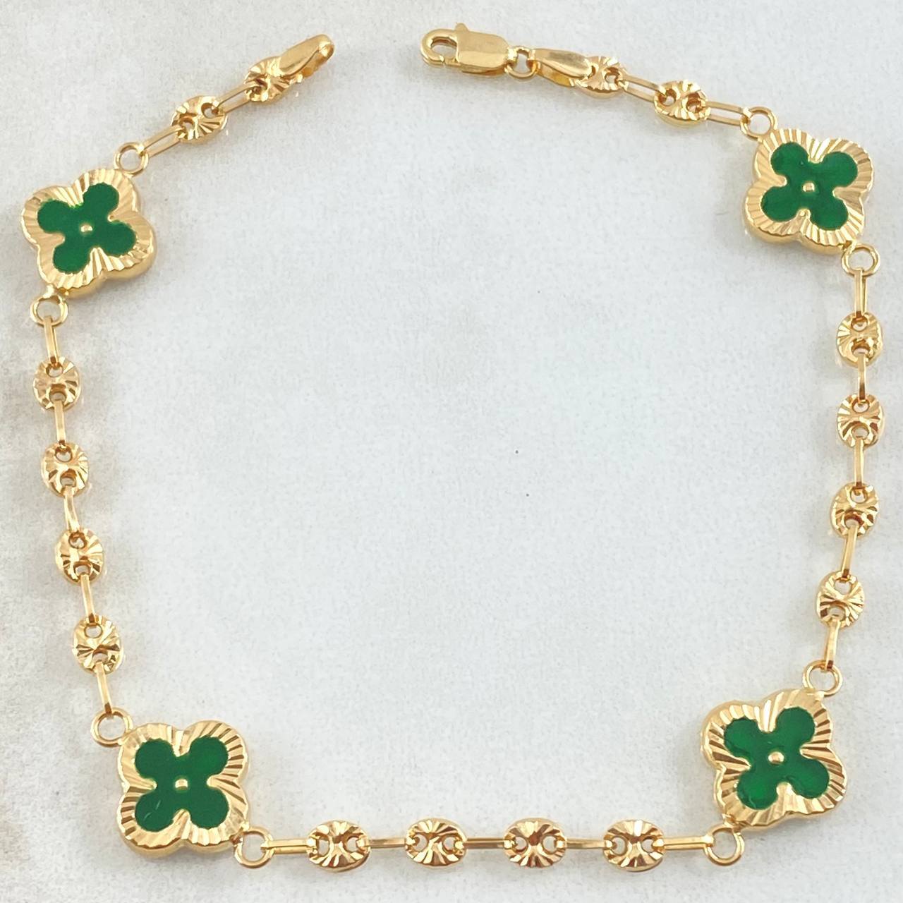 Pulso GC Trebol Verde 3.95gr / 18cm / Oro Amarillo 18K ©