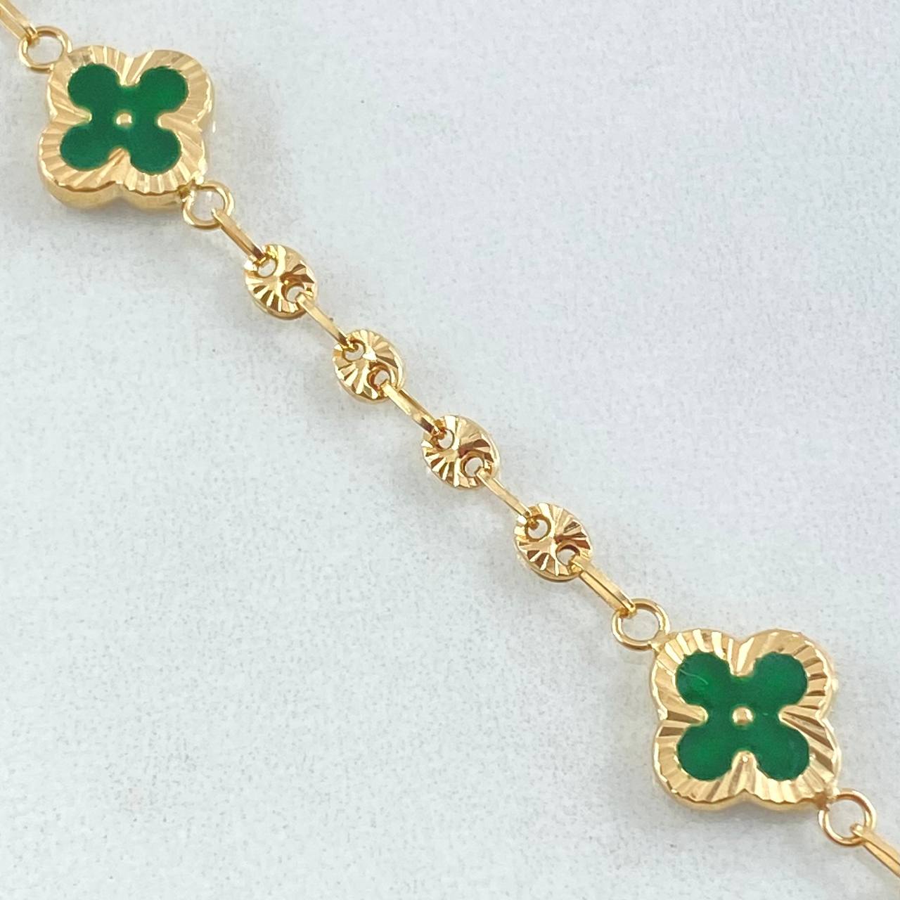 Pulso GC Trebol Verde 3.95gr / 18cm / Oro Amarillo 18K ©