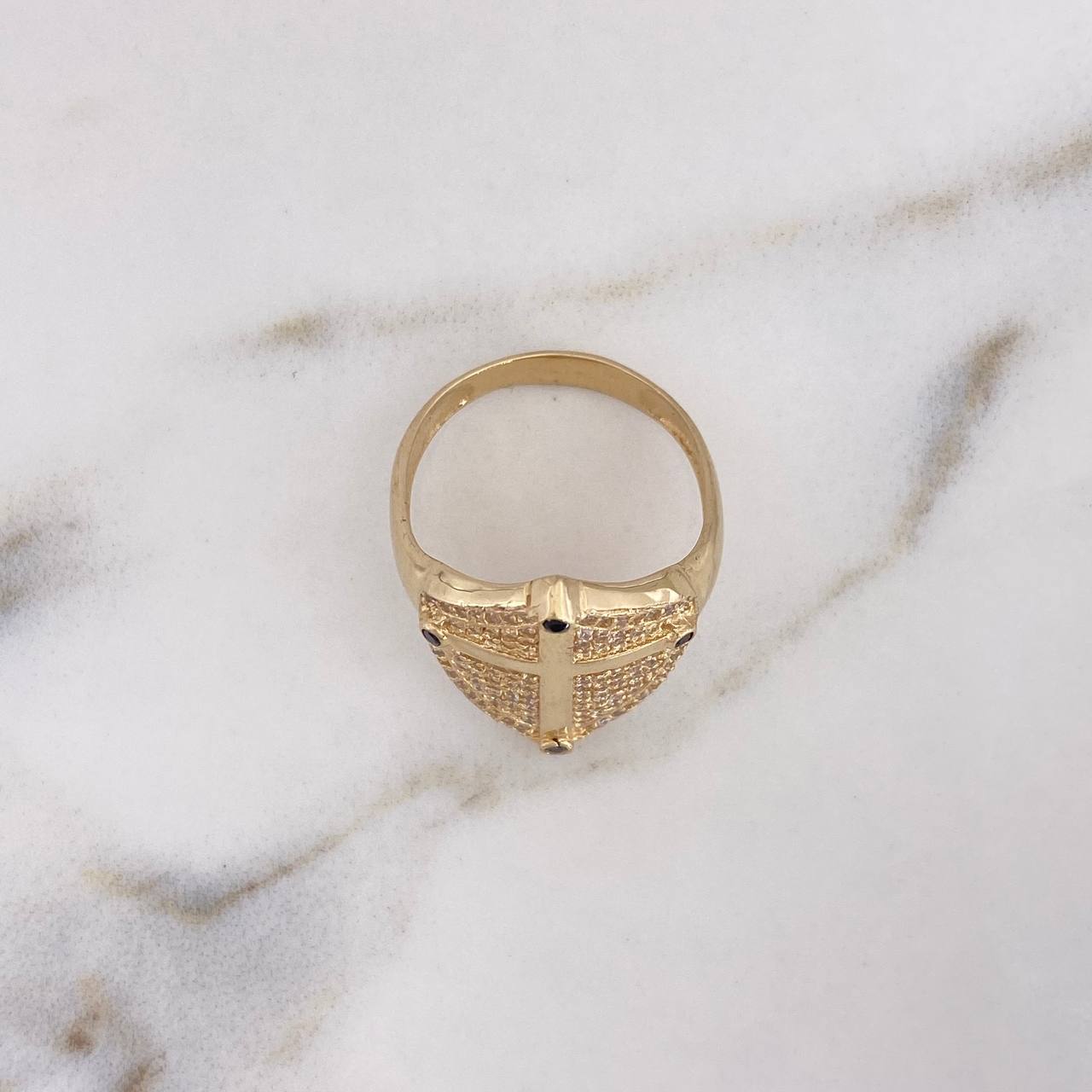 Anillo Escudo Cruz 6.2gr / T9 / Circones Blancos Negros Oro Amarillo 18K $