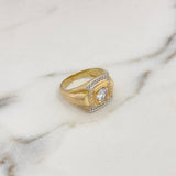 Anillo Sello  7.15gr / T9 1/2 / Circones Blancos Dos Oros Amarillo Blanco 18K $