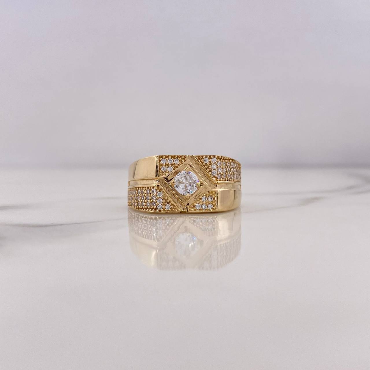 Anillo Rombo 8.3gr / T10 3/4 / Circones Blancos Oro Amarillo 18K $
