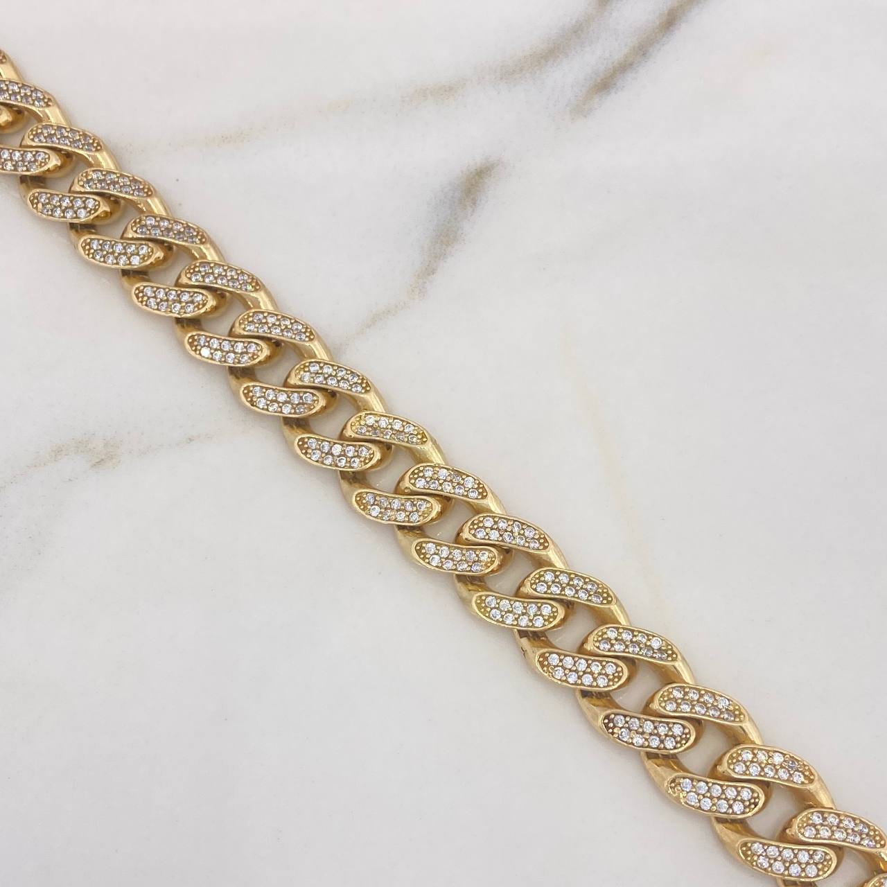 Pulso Cubano 24.95gr / 20.5cm / 9.8mm Broche Cajón Circones Blancos Oro Amarillo Nac.Esp. 18K $