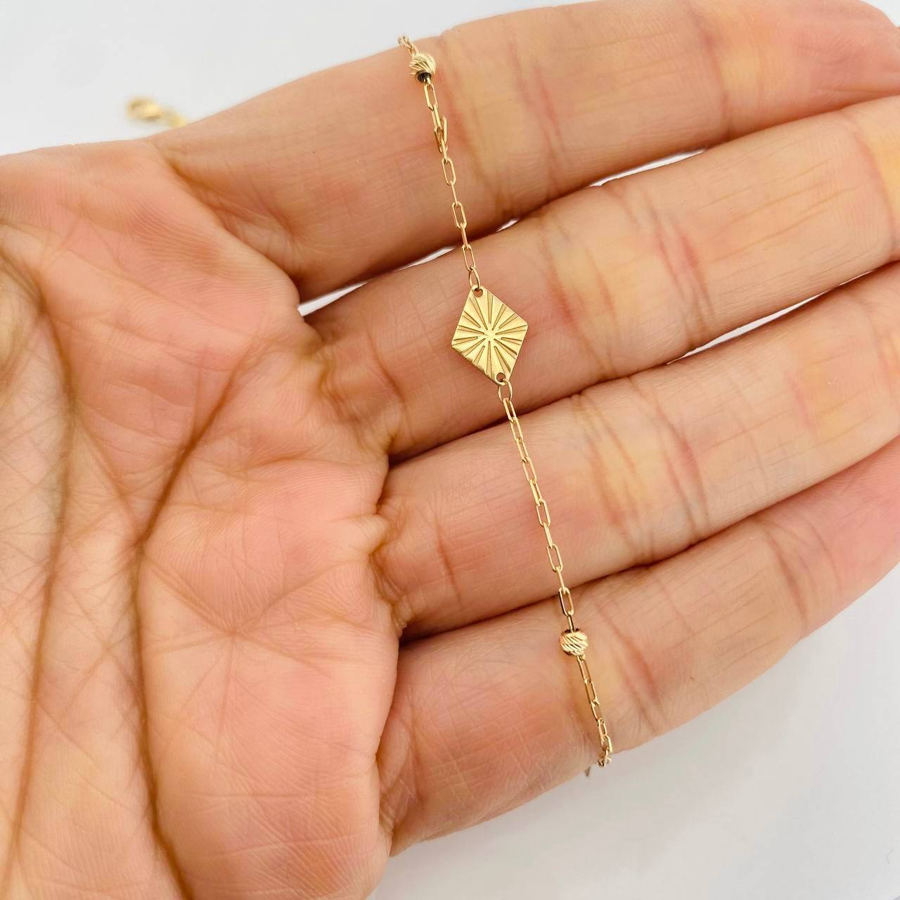 Tobillera Cajón Rombo Intercalado 1.65g / 25cm / 0.85mm Oro Amarillo 18K