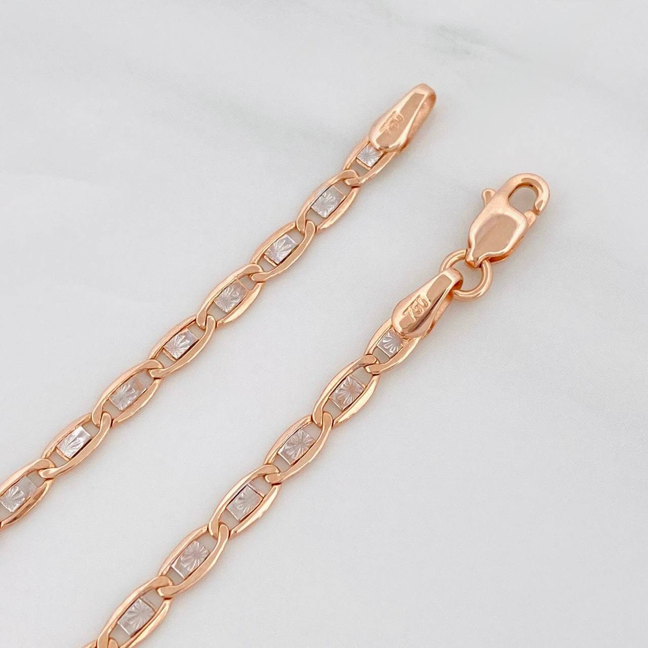 Pulso Escalera Plana 1.7g / 19cm / 2.6mm Dos Oros Blanco Rosa 18K