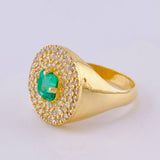 Anillo Sol Tupido Diamantes 72Pts Esmeralda 40Pts 6.25 g / T7 Oro Amarillo 18K