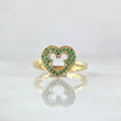Anillo Corazón Raton Interno 2.75gr / T6 1/2 / Circones Verdes Oro Amarillo 18K ©