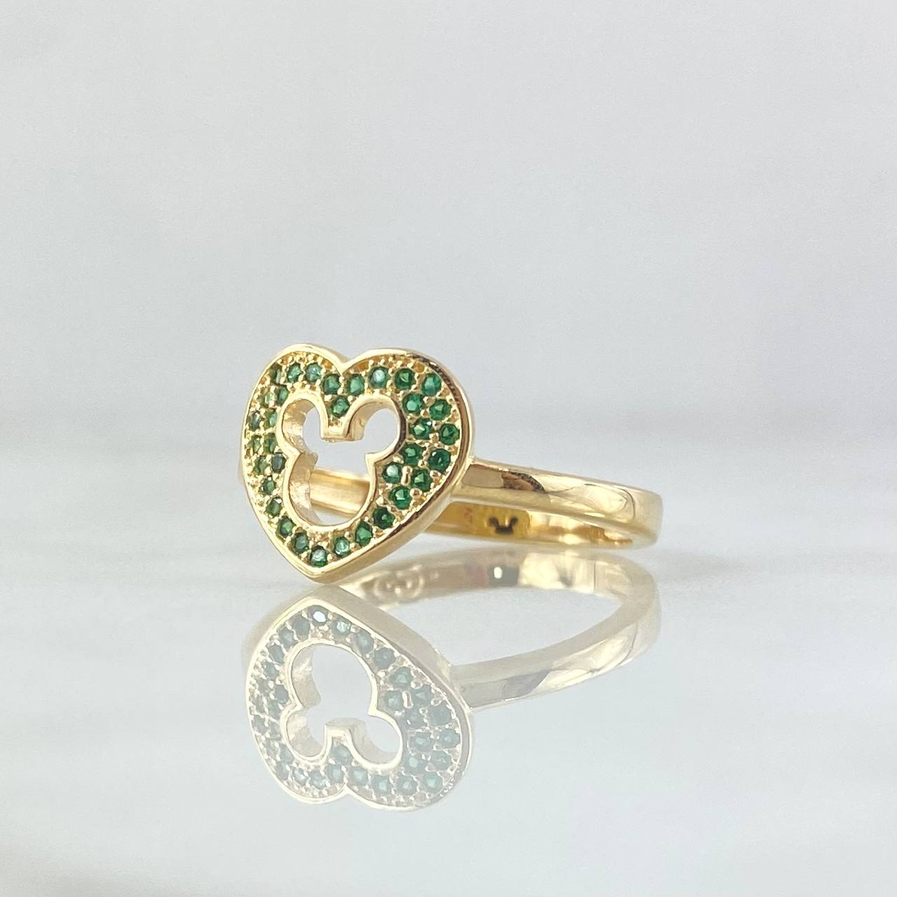 Anillo Corazón Raton Interno 2.75gr / T6 1/2 / Circones Verdes Oro Amarillo 18K ©