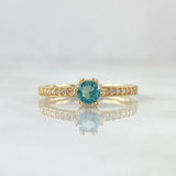 Anillo Solitario Coronado 1.85gr / T6 / Circones Blancos Azul Celeste Oro Amarillo 18K ©