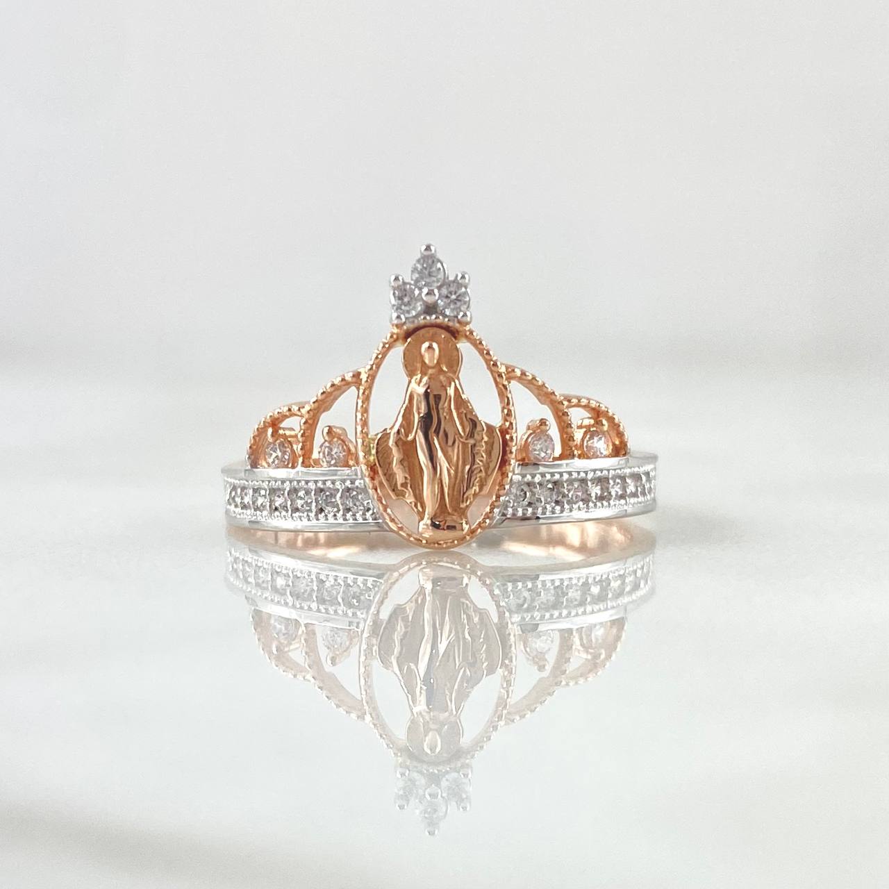 Anillo Corona Virgen Milagrosa 2.25gr / T6 1/4 / Circones Blancos Oro Rosa 18K ©