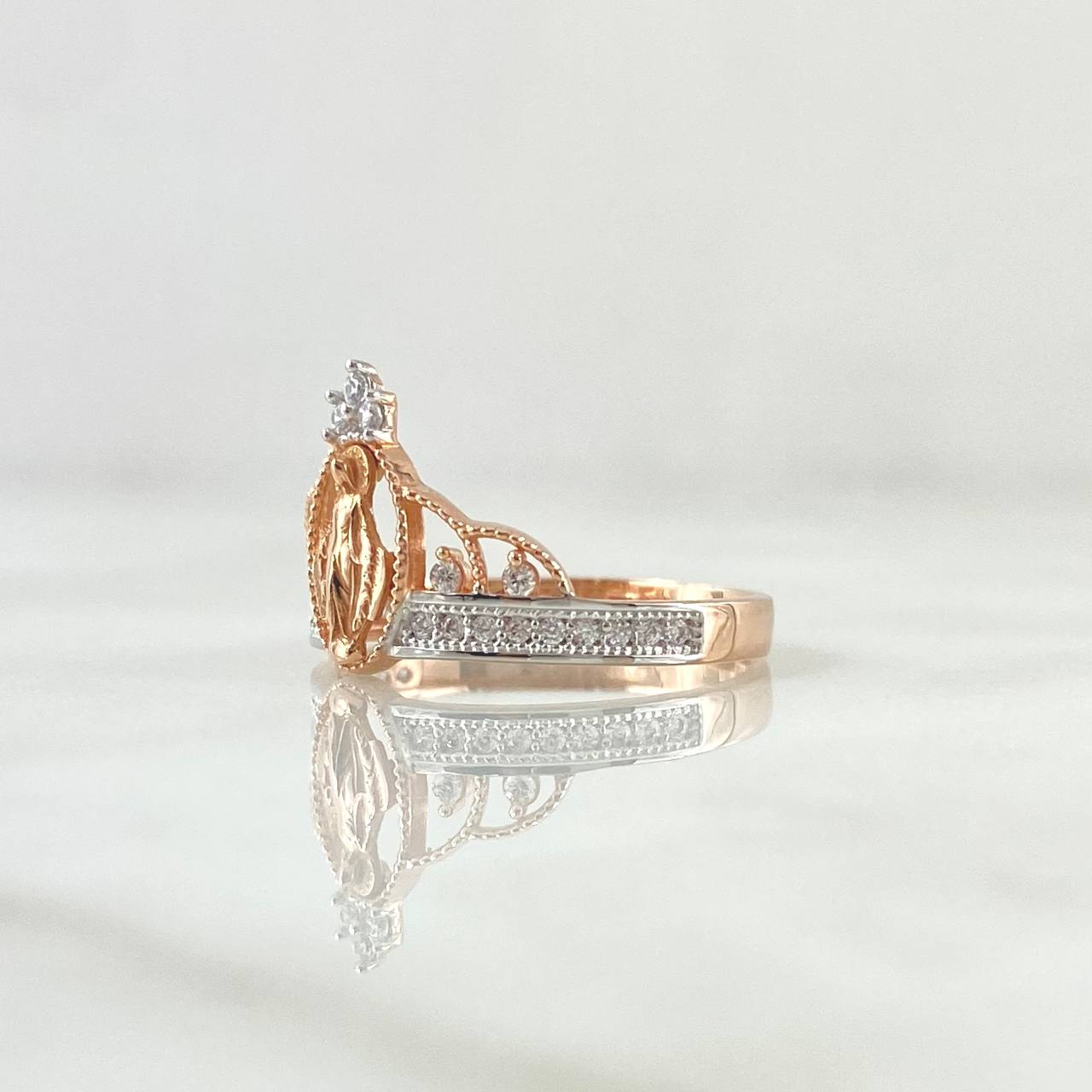 Anillo Corona Virgen Milagrosa 2.25gr / T6 1/4 / Circones Blancos Oro Rosa 18K ©