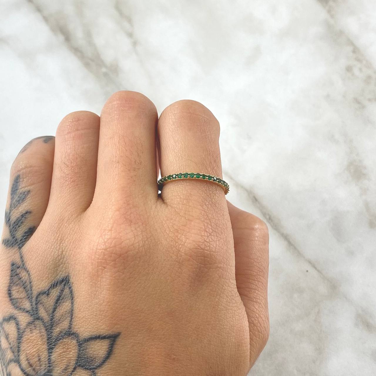 Anillo Churumbela Petit 1.45gr / T6 1/2 / Circones Verdes Oro Amarillo 18K ©