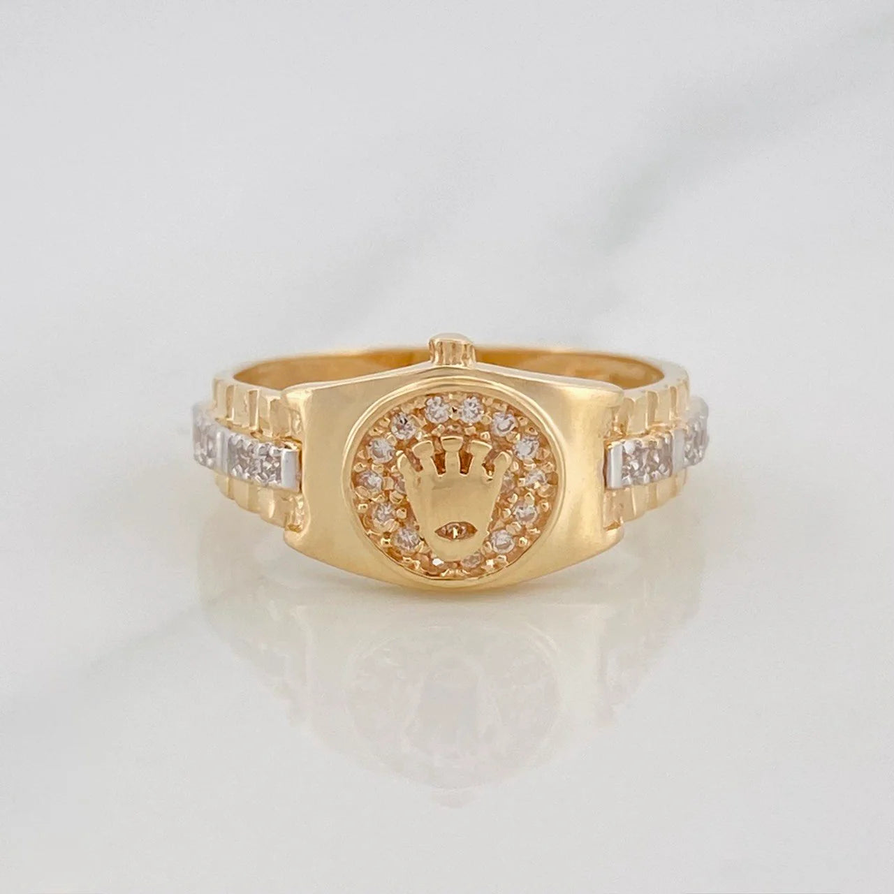Anillo Corona 3.65g / T6 3/4 Dos Oros Amarillo Blanco 18K
