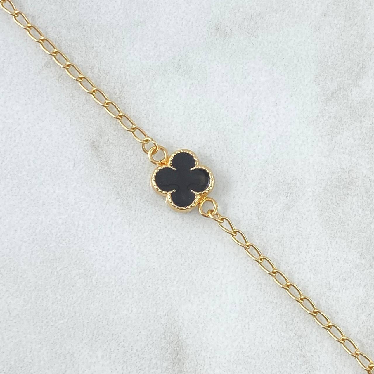 Pulso Espiga Treból VCyA  3.3gr / 18cm / 1.4mm Resina Negra Oro Amarillo Nac.Esp. 18K ©