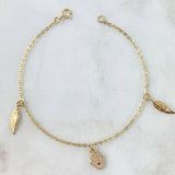 Pulso Aro Seguido 2.15gr / 18cm / "Plumas-Mano Hamsa" Circones Blancos Rojo Oro Amarillo 18K ©