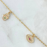 Pulso Aro Seguido 2.55gr / 18cm / "Pluma-Mano Hamsa-Ojo Turco-Rayo" Circones Blancos Rojo Verde Oro Amarillo 18K