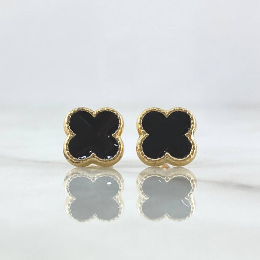 Topos Trébol VCyA 1.3gr / 9mm Resina Negra Broche Mariposa Oro Amarillo 18K *