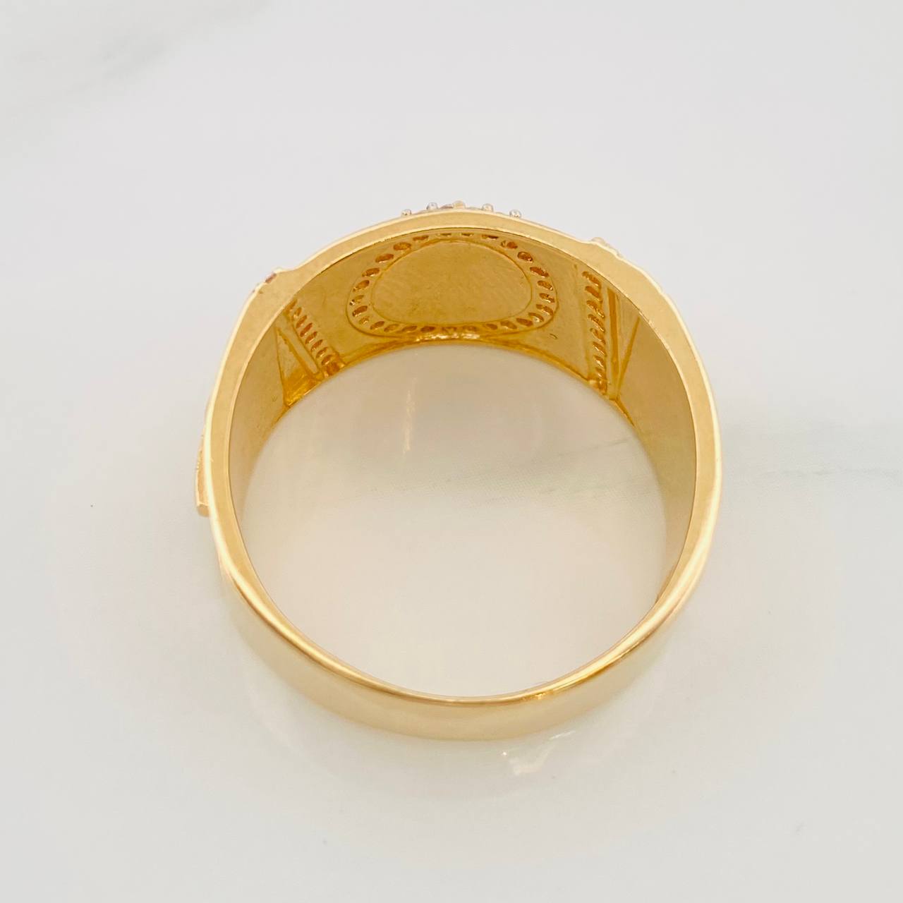 Anillo Cruz Ancla 7.55g / T9 1/2 Dos Oros Amarillo Blanco 18K