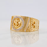 Anillo Cruz Ancla 7.55g / T9 1/2 Dos Oros Amarillo Blanco 18K