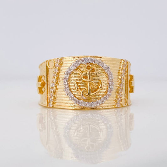 Anillo Cruz Ancla 7.55g / T9 1/2 Dos Oros Amarillo Blanco 18K
