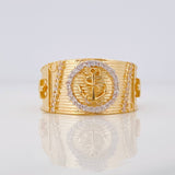 Anillo Cruz Ancla 7.55g / T9 1/2 Dos Oros Amarillo Blanco 18K