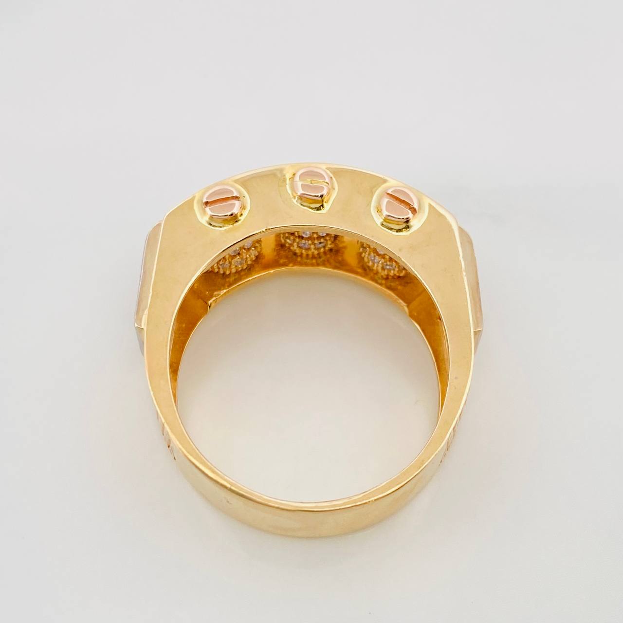 Anillo Bolas de Fuego 11.7g / T9 3/4 Dos Oros Amarillo Blanco 18K